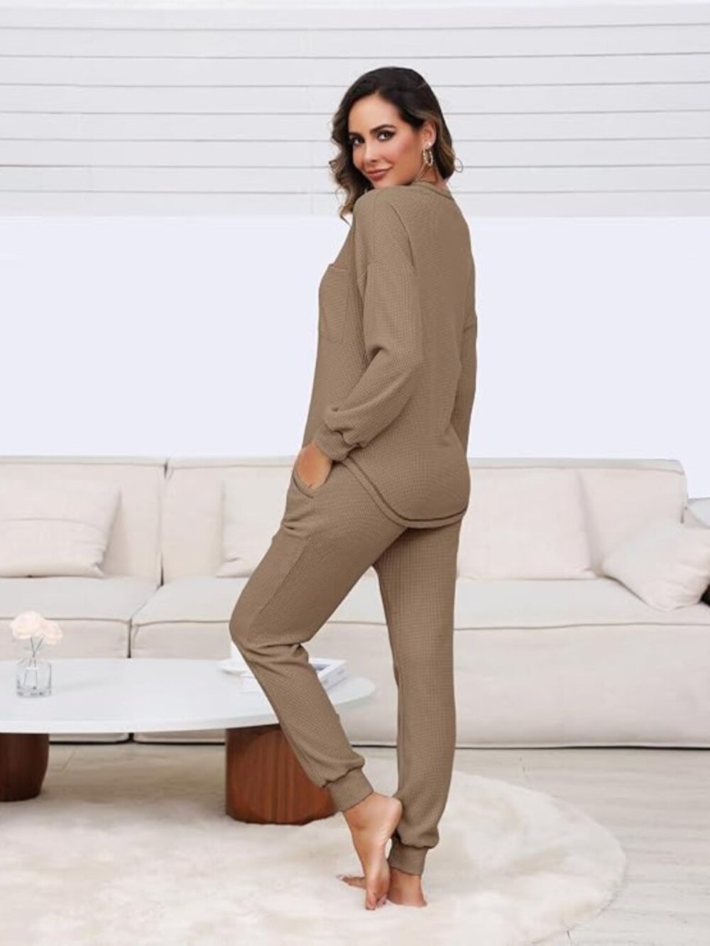NWOT 2 Piece Set - Long Sleeve Loungewear Oversized/Maternity Pajamas, Camel, XL